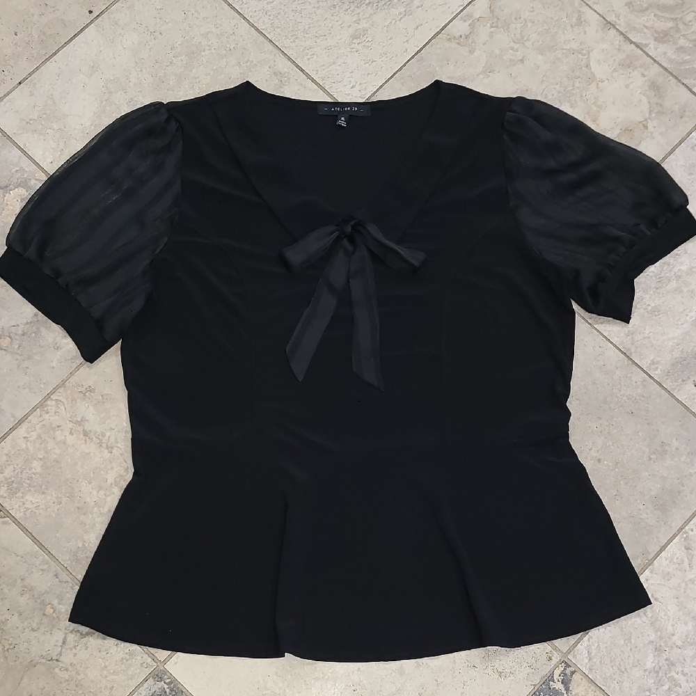 Atelier 29 Black Blouse with Sheer Puff Sleeves - Picture 4 of 7